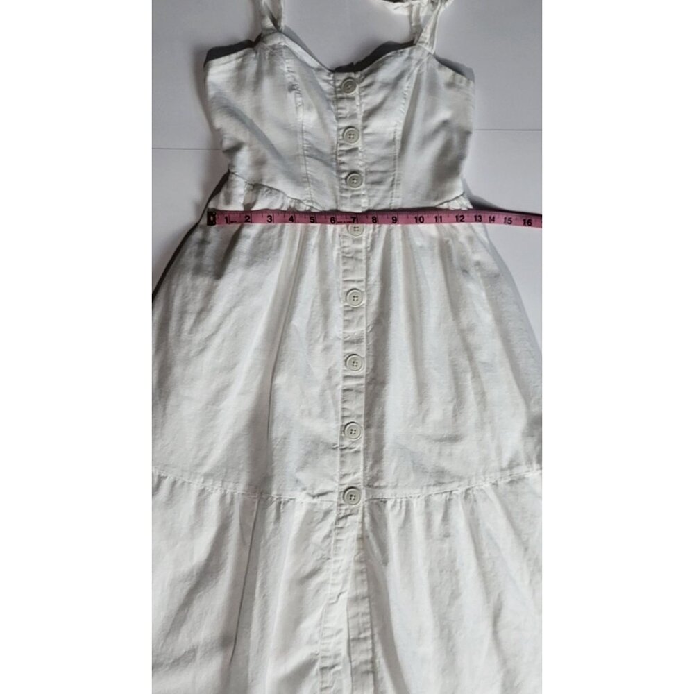 Urban Outfitters White Button-Front Tiered Midi Dress Adjustable Tie Straps XS - Picture 8 of 13